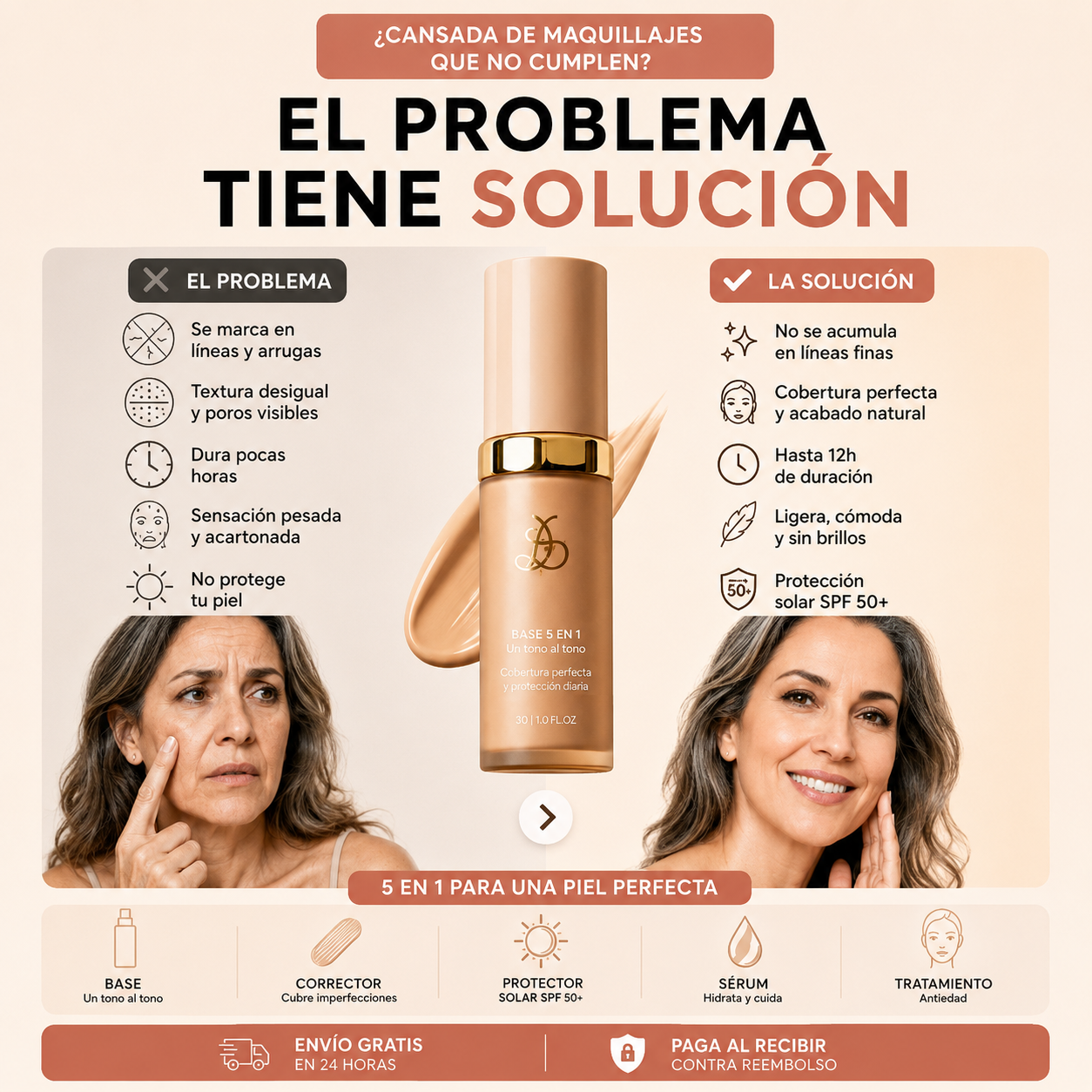 Base de Maquillaje 4 en 1 SPF50+ Larga Duración Waterproof