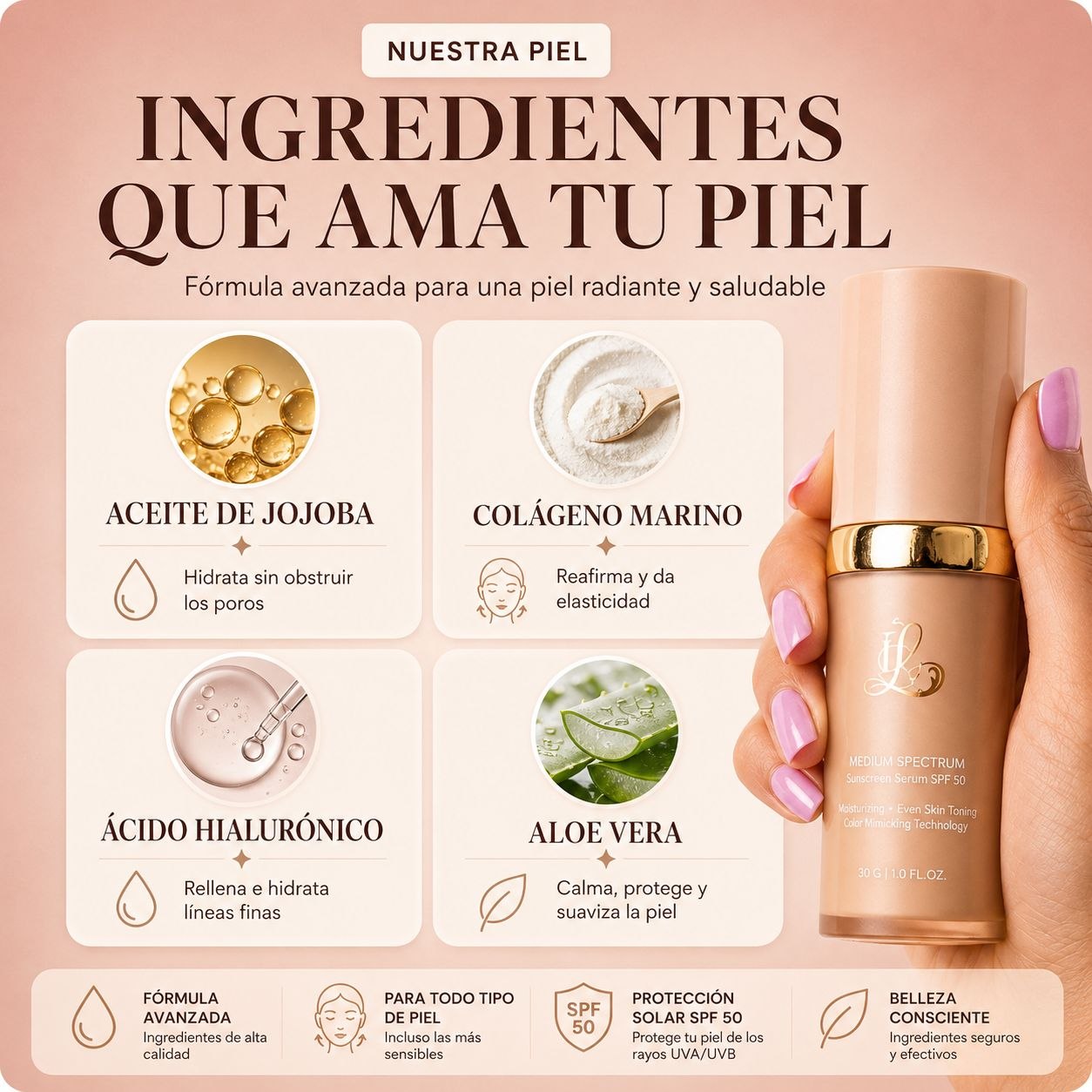Base de Maquillaje 4 en 1 SPF50+ Larga Duración Waterproof